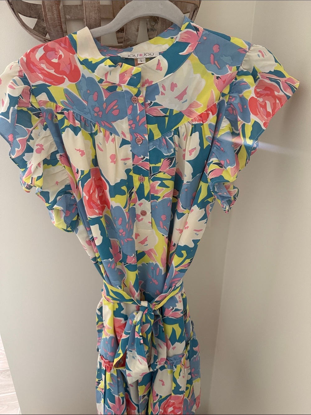 JouJou Floral Button-Front Maxi Dress in Blue, Pink, White